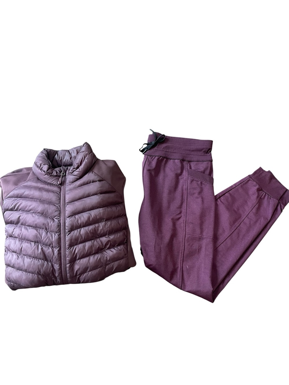 Bundle: Women’s Quilted Puffer Jacket & Jogger Set - Plum